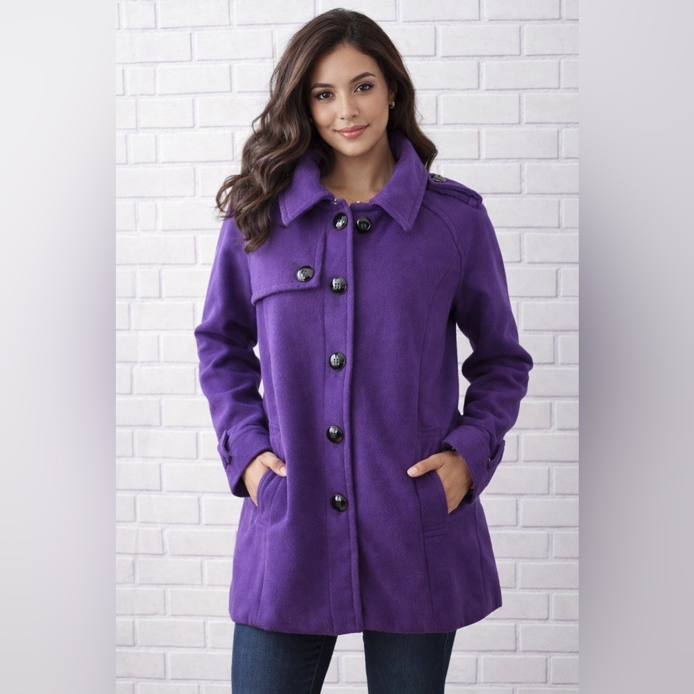 Worthington Purple Wool Blend Coat Size Small Classic Button Front Jacket
